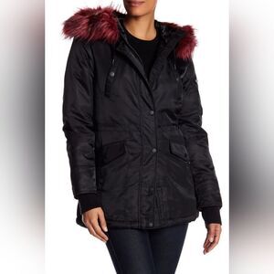 BCBGeneration Faux Fur Trim Hooded Parka Jacket Coat Large